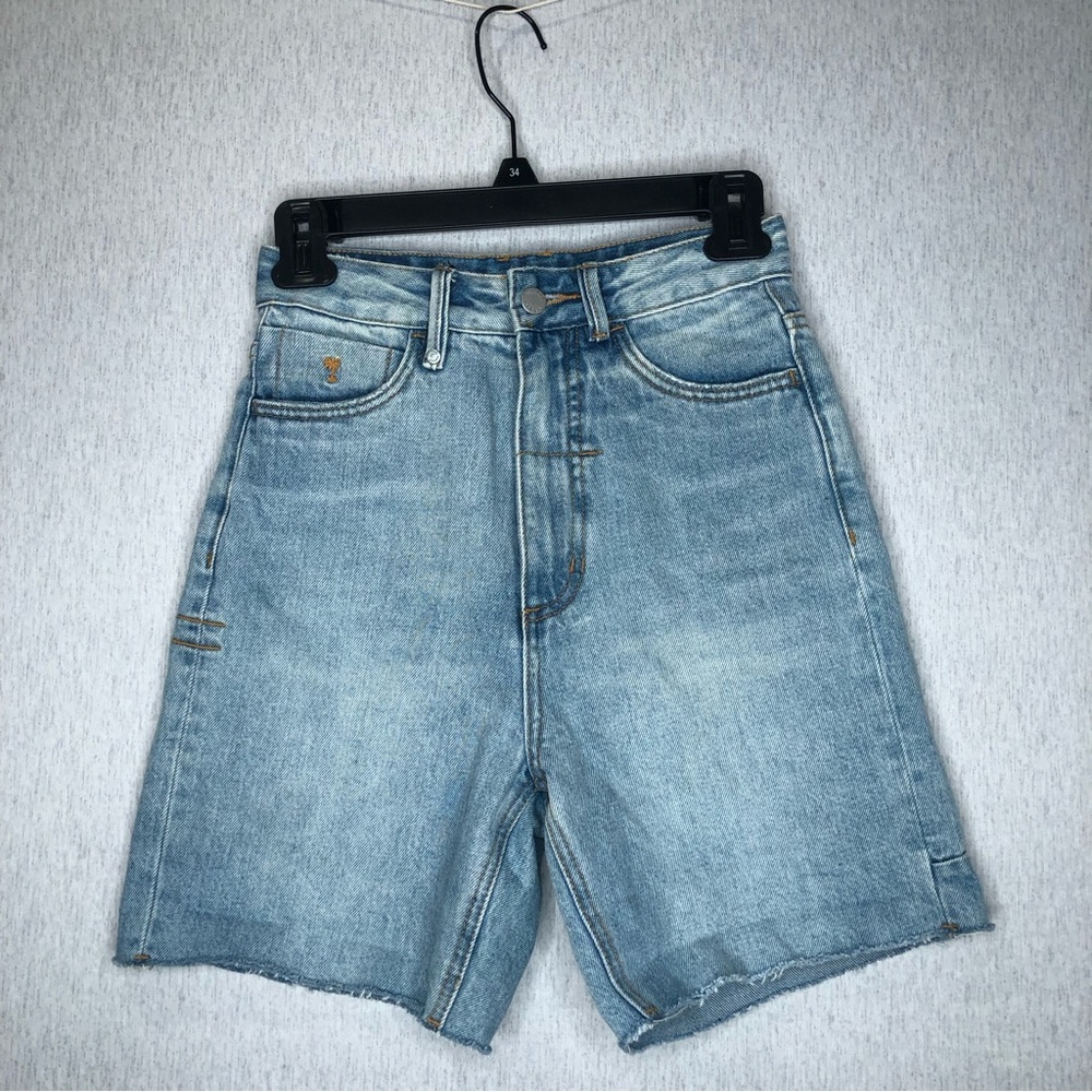 Thrills Pulp Jean Shorts Women’s US Size 2 High Waist Raw Hem 80s Inspired Blue
